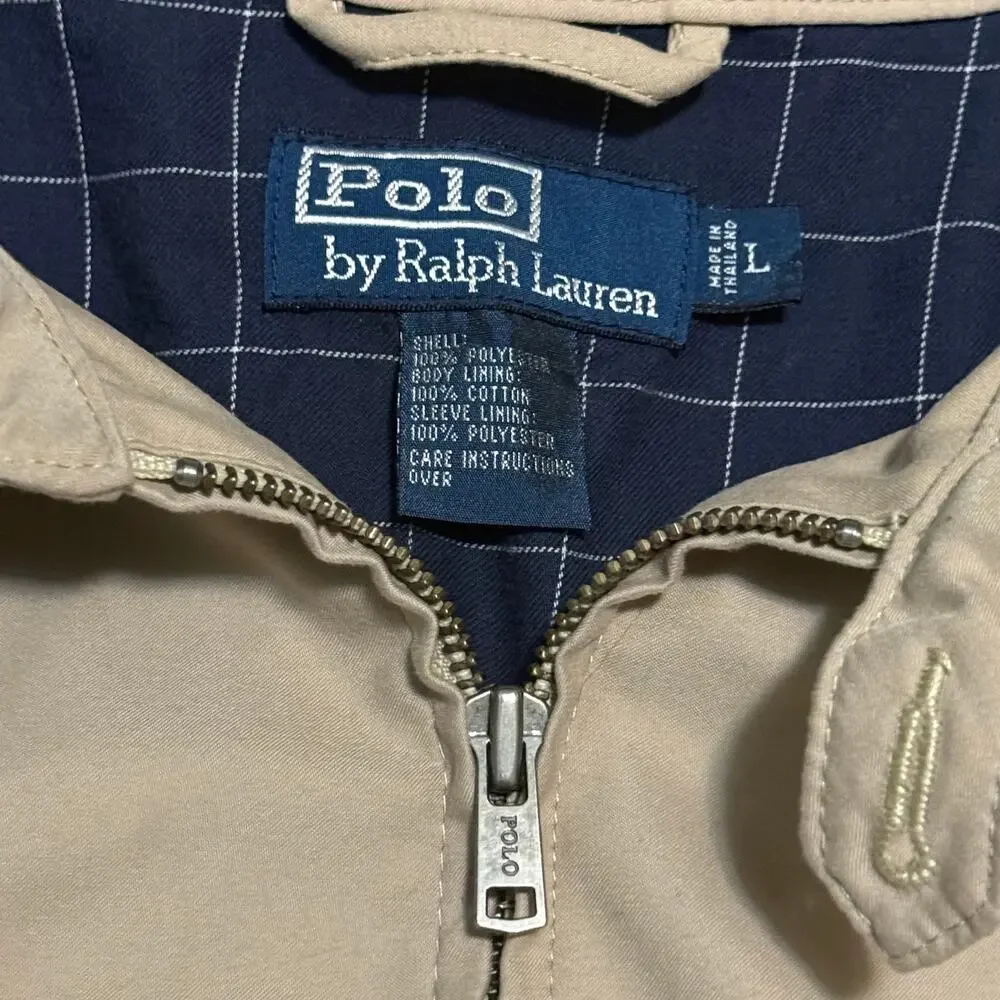 Vintage Polo Ralph Lauren Harrington Bomber Jacket Size Large Khaki Beige
